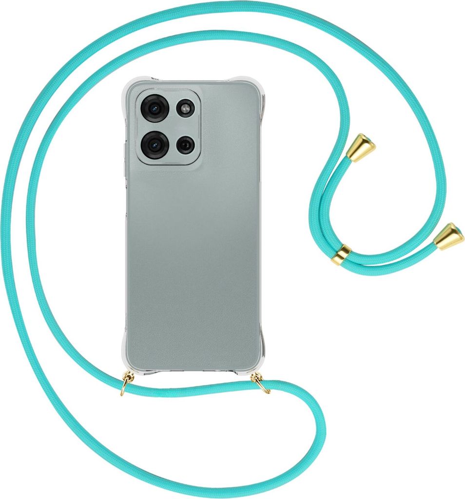 Handykette Backcover-Schutzhülle mit Band (Metall goldfarben) für Motorola Moto G Play 4G (2025) - türkis