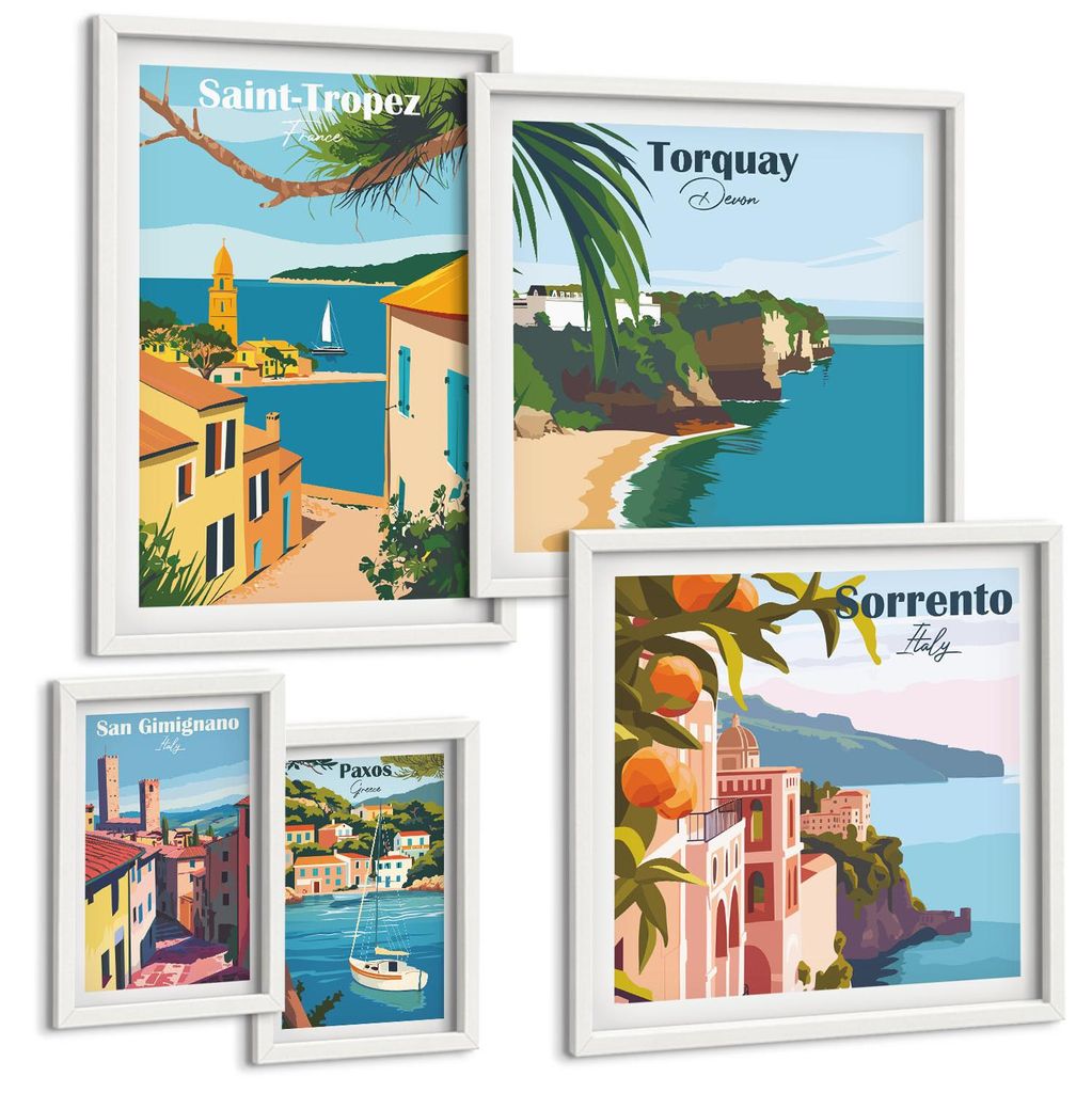 Bilder Set 5-teilig im weißen Rahmen – Wandbilder 5 Stück – gerahmte Poster für Wohnzimmer, Schlafzimmer und Flur – 50x50 cm - 40x60 cm ...