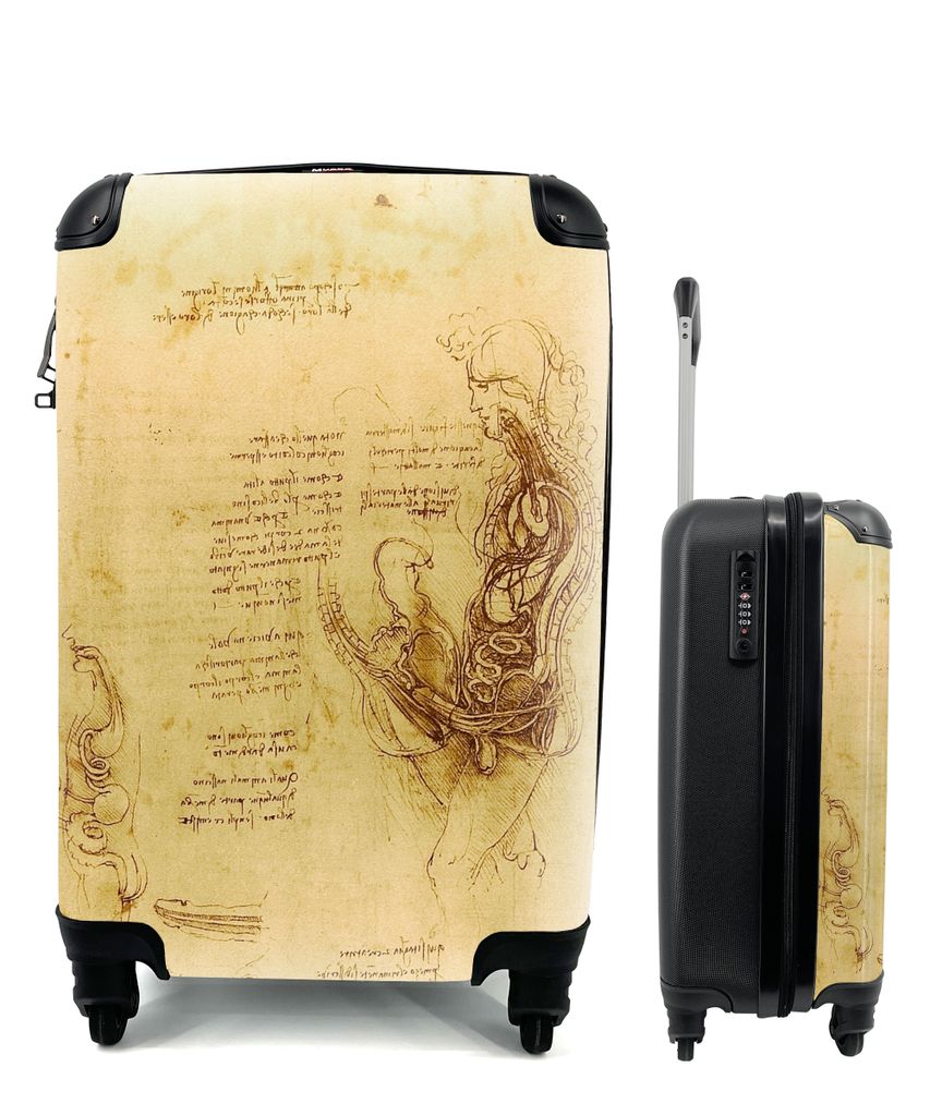 MuchoWow Koffer Handgepäck Trolley Rollkoffer Kleine Reisekoffer mit 4 Rollen - Die menschliche Fortpflanzung - Leonardo da Vinci - Cabin Size <...