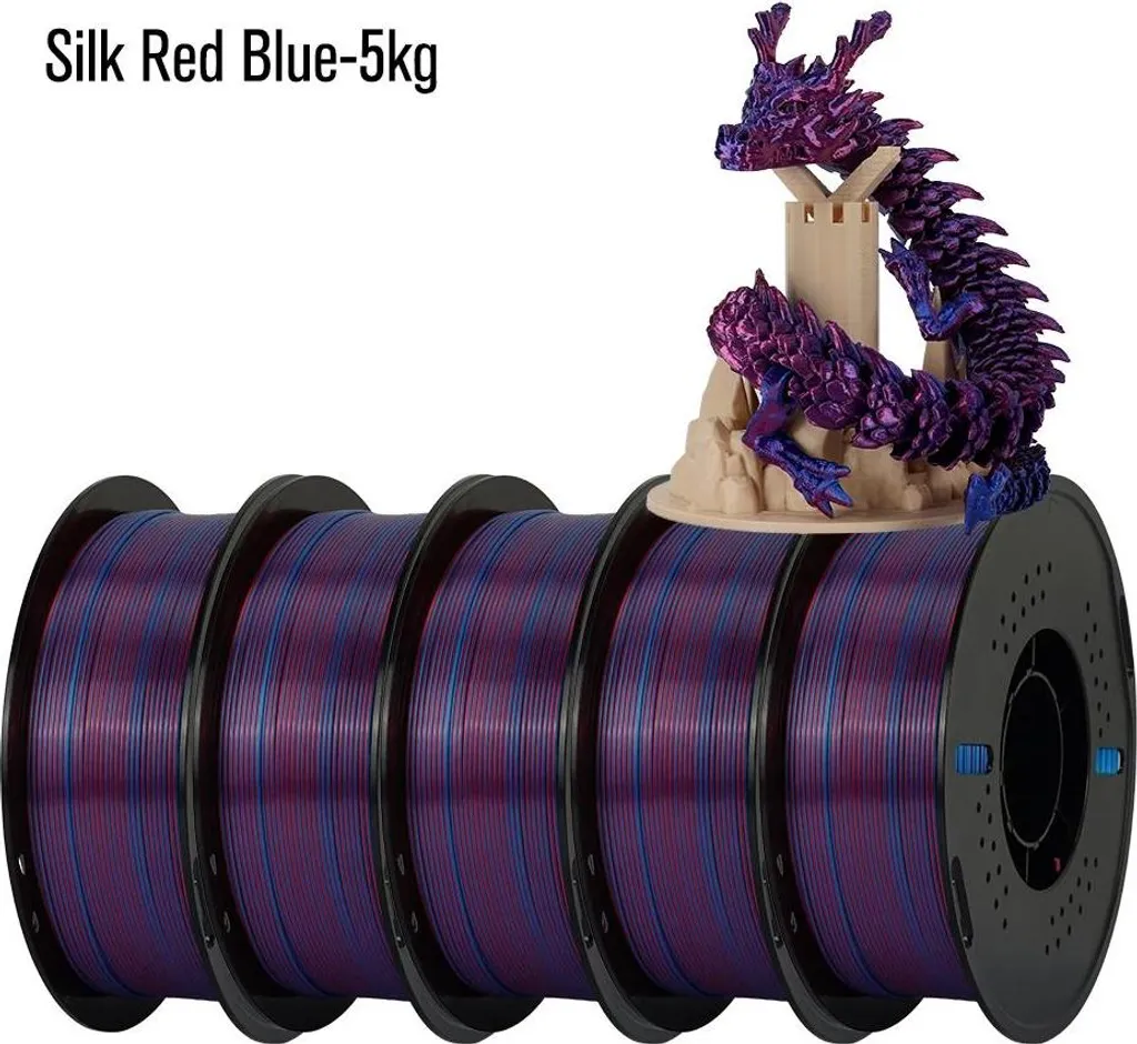 Bobine Filament Imprimante 3D PLA Soie Bicolore Rouge Bleu Premium