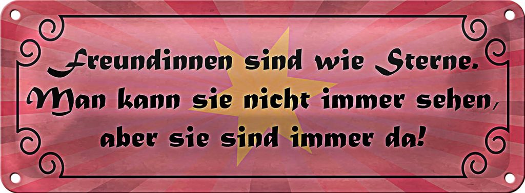 Blechschild Spruch 27x10cm Freundinnen wie Sterne immer da Dekoration