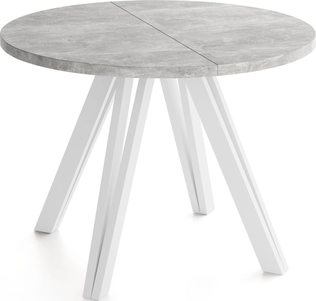 Runder Esstisch Ausziehbar 100–180 cm mit Weißen Holzbeinen aus Buchenholz – Moderner Ausziehtisch für Esszimmer, Küche und Wohnzimmer – T...