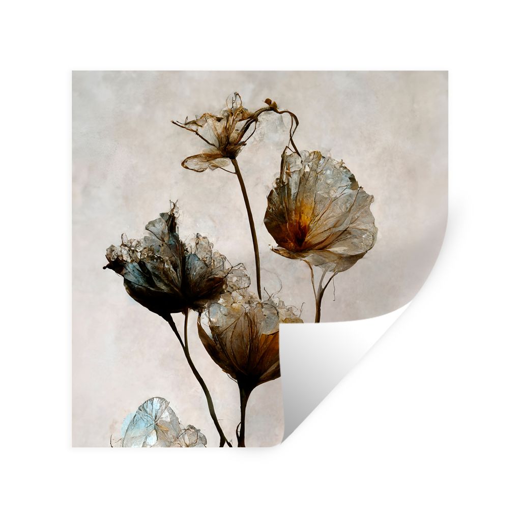 MuchoWow Wandtattoo Wandsticker Wandaufkleber Vintage - Blumen - Pflanzen - Abstrakt 30x30 cm Selbstklebend und Repositionierbar - Repositionierb...