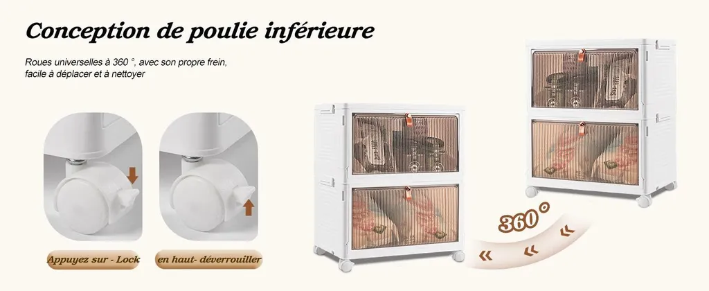 Caisse de rangement empilable 45 litres avec roulettes - Set de 3 - 9