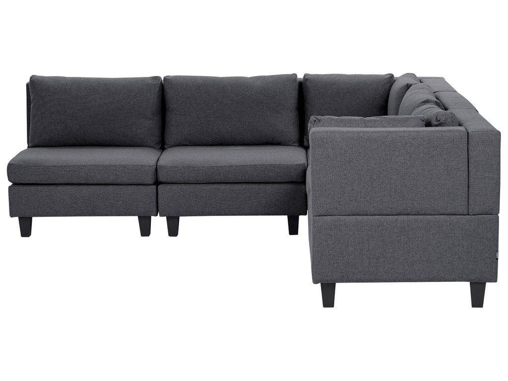 BELIANI 5-Sitzer Ecksofa Linksseitig Dunkelgrau Stoffbezug mit Kissen Schwarze Beine Modular Modern Modulsofa Wohnlandschaft Wohnzimmer Wohnecke