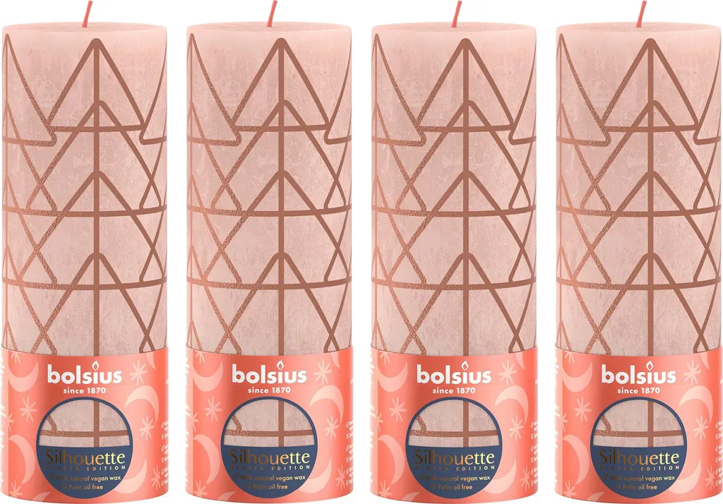 Lot de 4 bougies Rustik Print Rose brumeux - Hauteur 19 cm Ø 6,8 cm