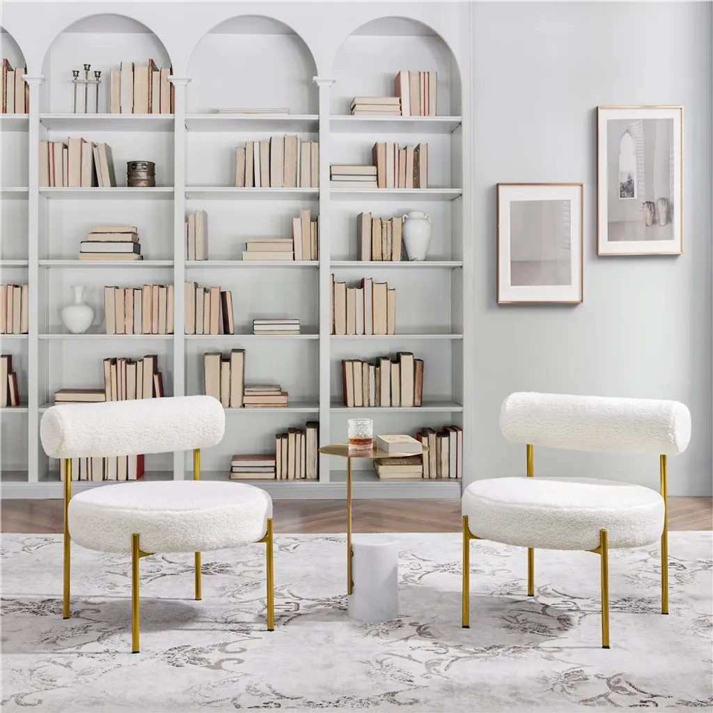 Sedia da Pranzo e Salotto Yaheetech: Bianco Bouclè Reclinabile Chic - 6