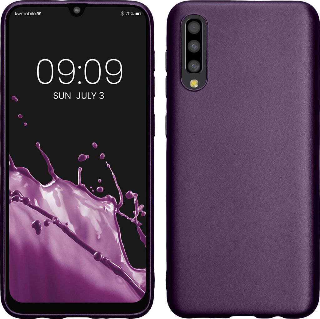 kwmobile Case kompatibel mit Samsung Galaxy A50 Hülle - Schutzhülle aus Silikon metallisch schimmernd - Handyhülle Metallic Brombeere