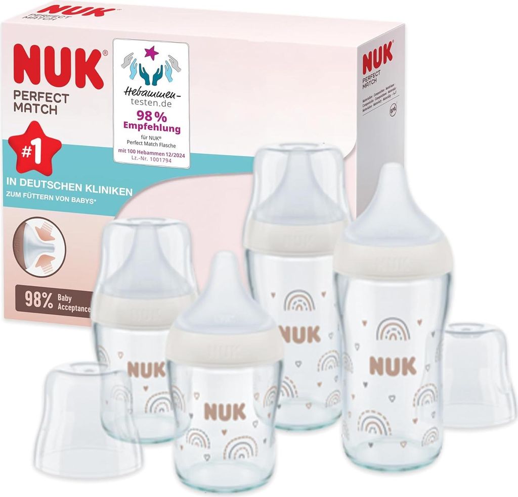 NUK Perfect Match 4er Glasflaschen-Set – Ab 3 Monaten, Produktbild 