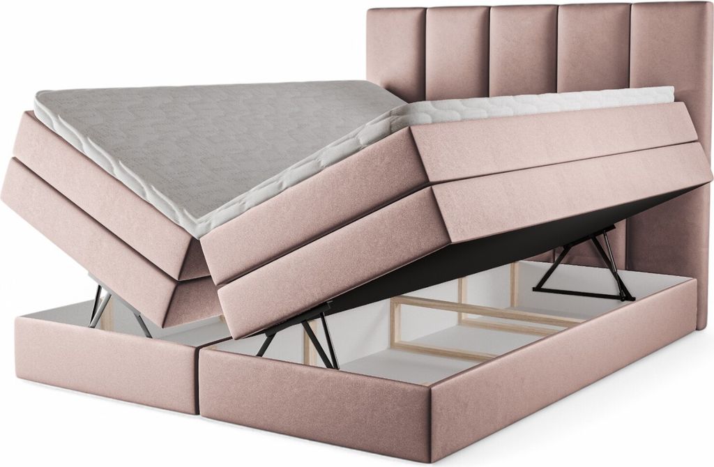 Kontinentales Boxspringbett Agentha 160x220 – Polsterbett mit Bettkasten, 3 Matratzen, elegantes Stauraumbett, Boxspringbetten Samt Piano 22