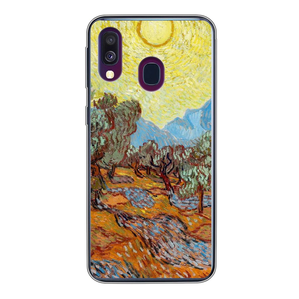 MuchoWow Handyhülle Schutzhülle Hülle für Samsung Galaxy A40 Olivenbäume mit gelbem Himmel und Sonne - Vincent van Gogh Silikon Softcase Han...