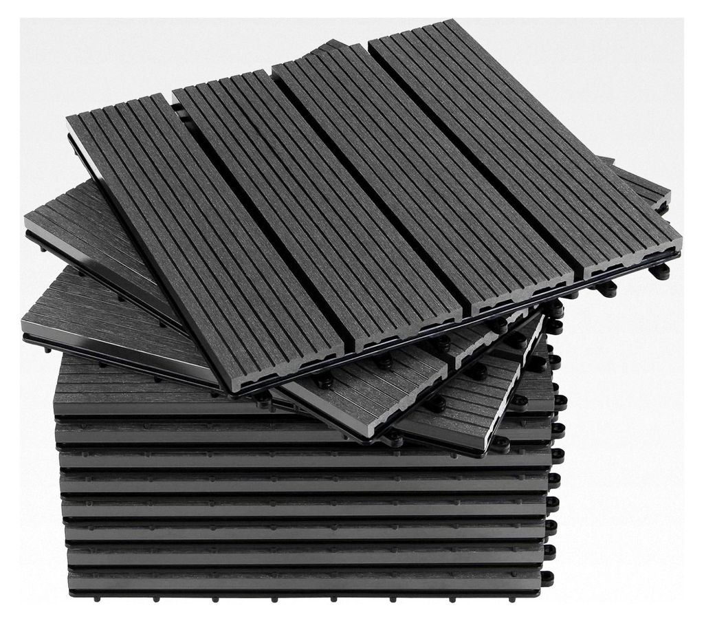 WPC Fliesen 30 x 30 cm 22 Stück / 2m² Grau Terrassenfliesen Klicksystem Holzoptik