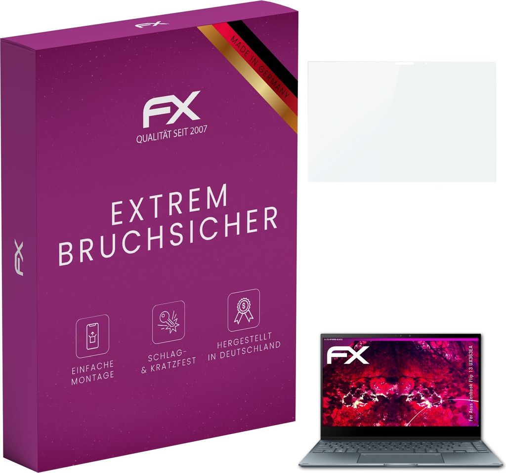 atFoliX FX-Hybrid-Glass Displayfolie kompatibel mit Asus Zenbook Flip 13 (UX363EA) Glasfolie