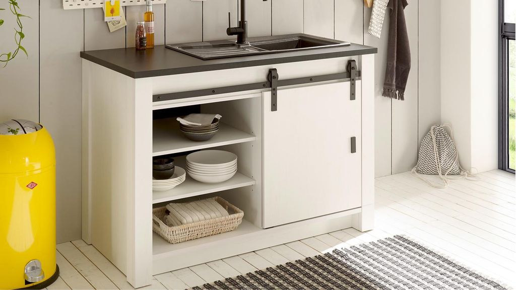 Spültisch Sherwood Küchenschrank Pinie weiß 1 Tür 133 cm