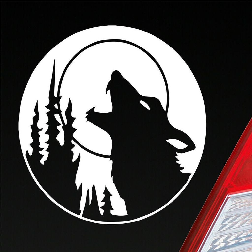 Auto Aufkleber Wolf Heulen Tuning Tier Animal Werfolf 10x10 cm Weiss Glanz Sticker Heckscheibenaufkleber
