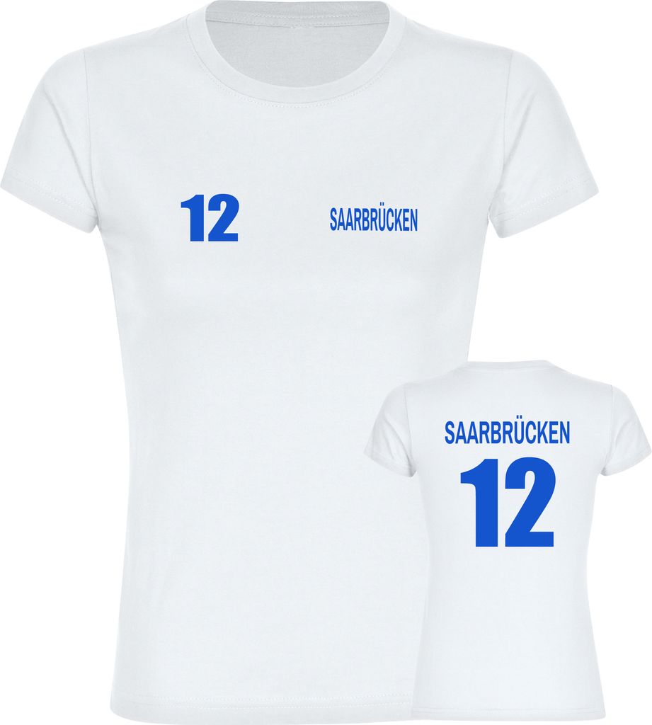 multifanshop Damen T-Shirt - Saarbrücken - Trikot Nummer 12, weiß, Größe L