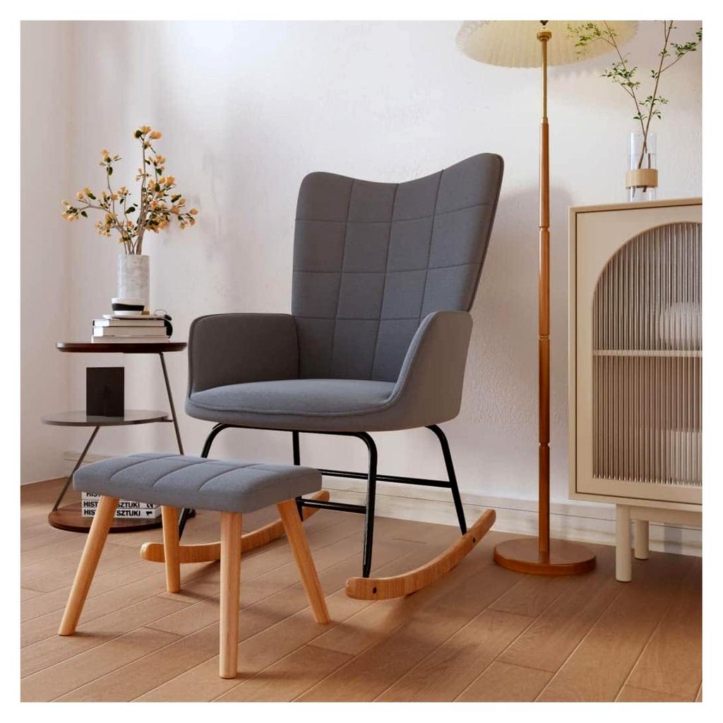 Schaukelsessel mit Hocker in Dunkelgrau aus Stoff