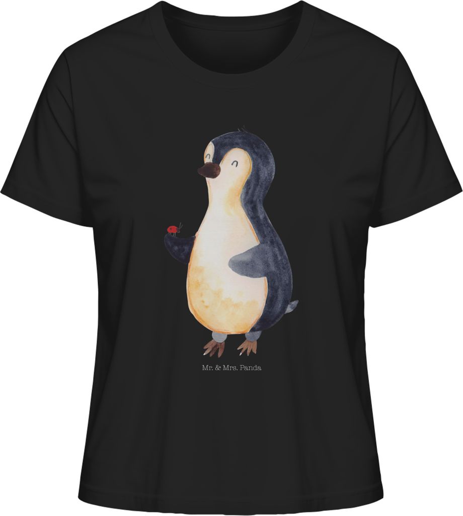 Mr. & Mrs. Panda Oberteil Damen Pinguin Marienkäfer Größe M - Schwarz - Geschenk, Frauen T-Shirt, Sommershirt, Aufmerksam, Glück, Freude, Klein...
