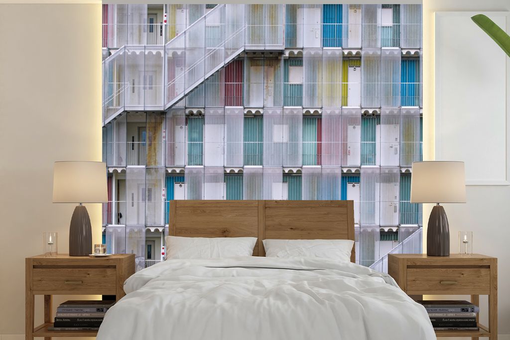 MuchoWow Fototapete für Wohnzimmer oder Schlafzimmer Wandtapete Vinyl Motivtapete Wohnungen - Türen - Architektur - Treppe - 350x350 cm - Schla...