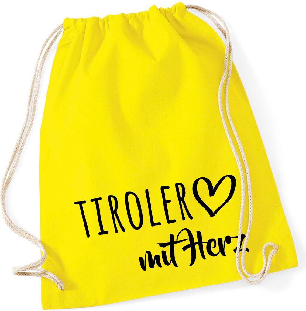 Huuraa Turnbeutel Tiroler mit Herz 12 Liter Yellow Baumwolle Rucksack Geschenkidee
