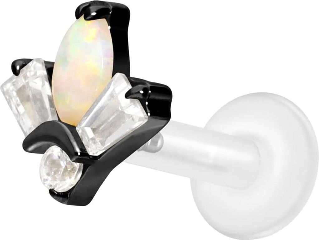 Ohrpiercing, Nasenpiercing PTFE Labret mit Innengewinde + Titan-Aufsatz LOTUSBLÜTE Schwarz Stablänge: 10mm | Stabstärke: 1,6mm