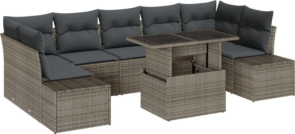 Möbel 8-teiliges Gartensofa-Set mit Kissen Grau Poly Rattan - Gartensofas 3357872