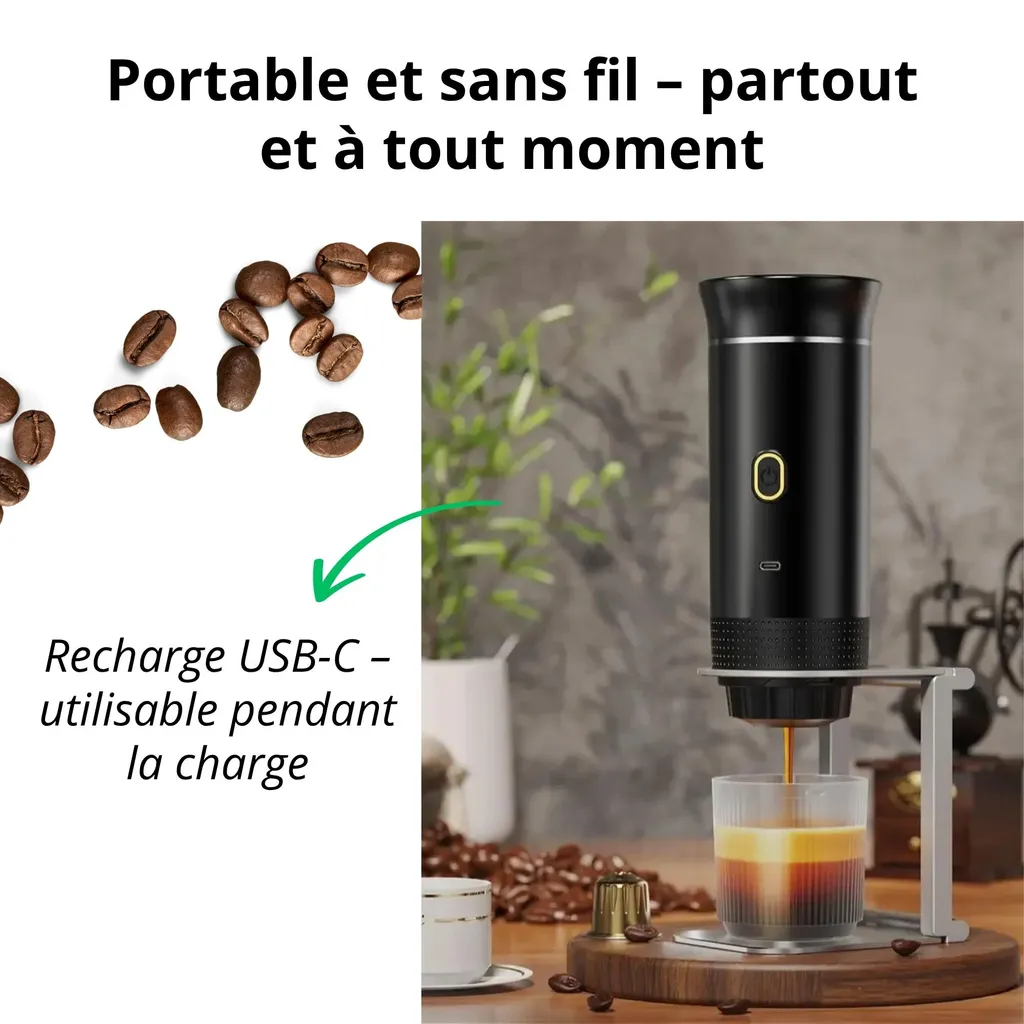 Machine Espresso 20 Bars Haute Pression - Sans Fil et USB-C - Noire 3en1 - 2