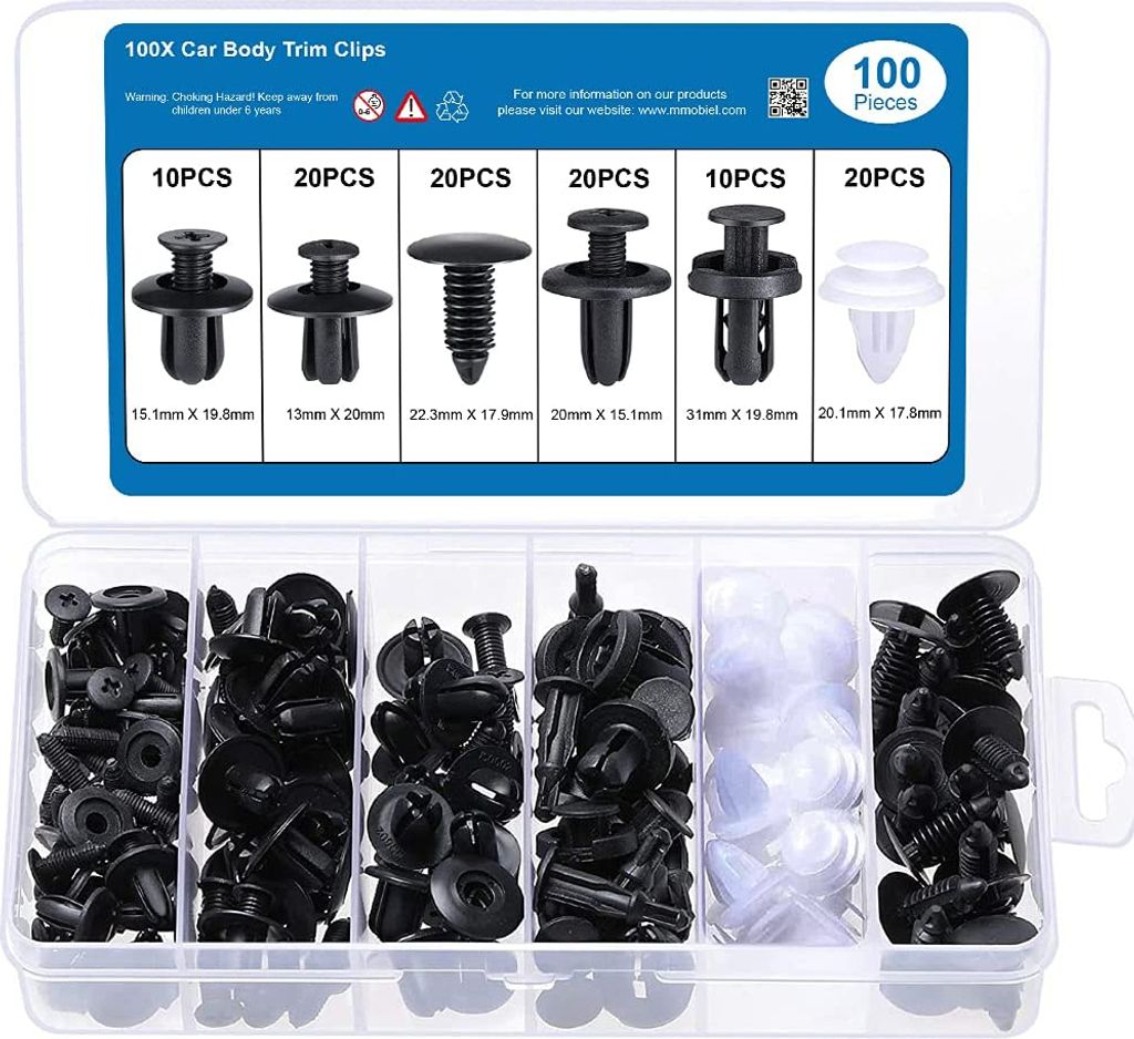 MMOBIEL 100-teiliges Clip-Set für Befestigungsnieten für Auto-Verkleidung, Stoßstangen