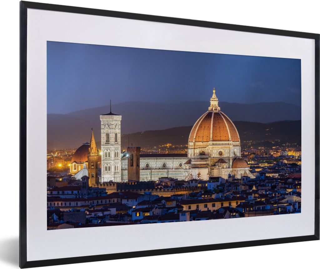 MuchoWow MuchoWow Gerahmtes Poster Florenz - Kuppel - Licht 60x40 cm - Poster mit zchwarzem Bilderrahmen - Schlafzimmer - Plakat in Rahmen - Dr...