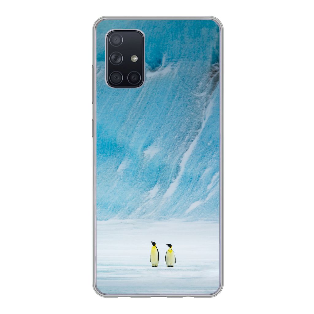 MuchoWow Handyhülle Schutzhülle Hülle für Samsung Galaxy A51 Zwei Kaiserpinguine vor einem Eisberg Silikon Softcase Handy Hülle - Schutzabde...