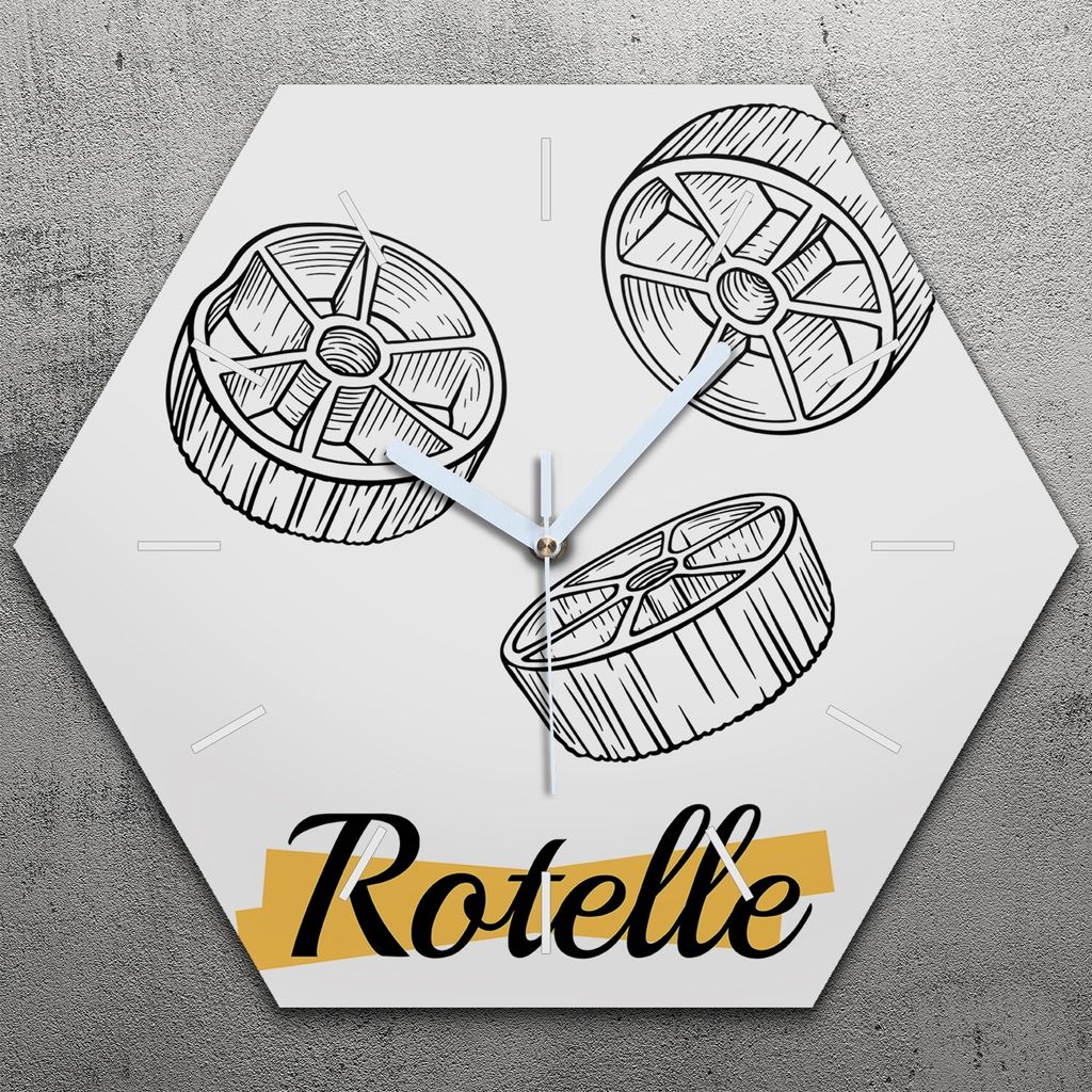 Uhr hexagonal 40 cm Glas Geräuschlos weiße Zeiger - Italienische Nudeln Pasta