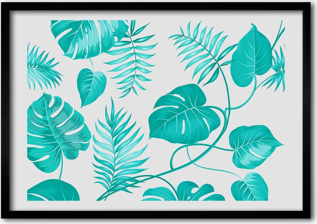 Bild - Bilderrahmen - 100 cm x 70 cm - MDF - Rahmen - Foto - Wandkunst tropische Blätter