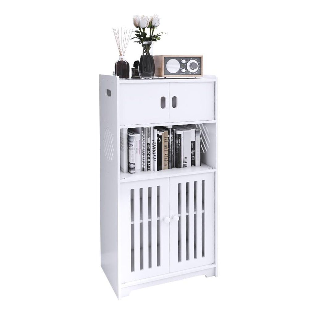 Badezimmerschrank mit Tür und offenes Fach 22x36x75cm Weiß Produktbild 