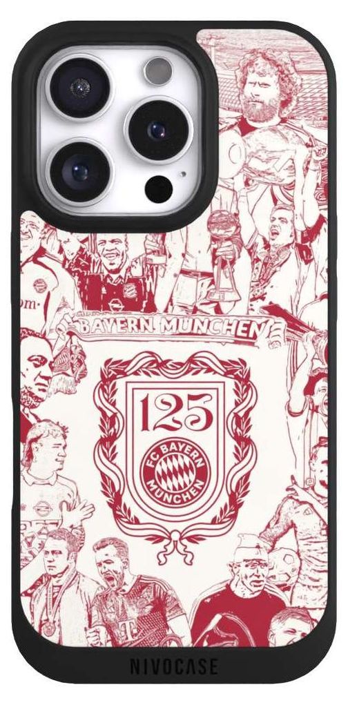 NIVOCASE Handyhülle für Apple iPhone 16 Pro Hülle NIVOpure Case Schwarz FC Bayern München Offizielles Lizenzprodukt FCB 125 Jahre