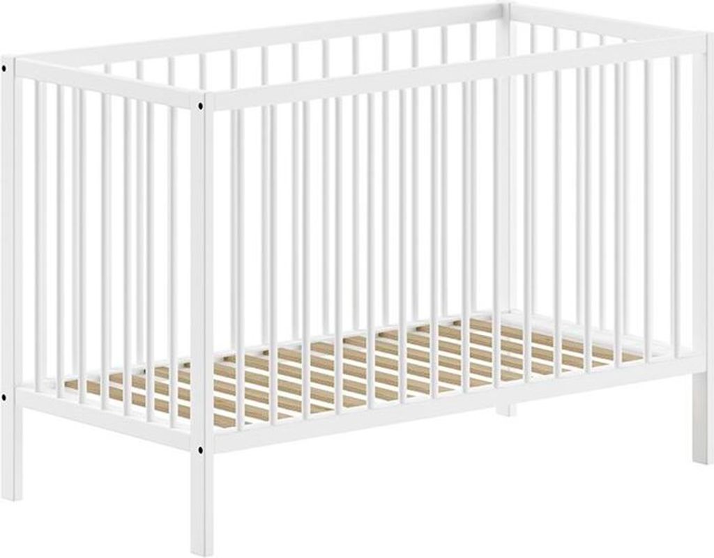 Babybett Kara-lynn 124x65x84 Gitterbett Massivholz Buche Weiß