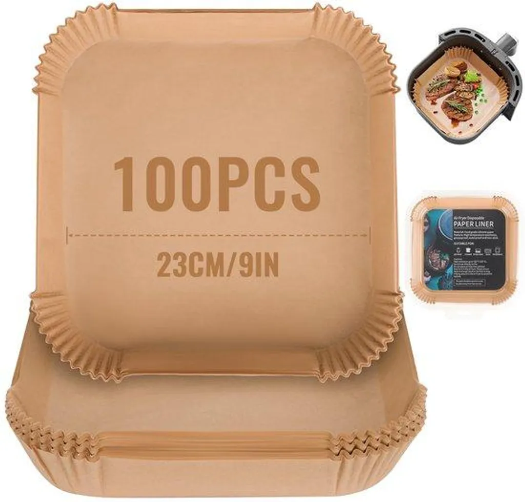 Papier friteuse à air chaud carré 23 cm antiadhésif - 100 feuilles