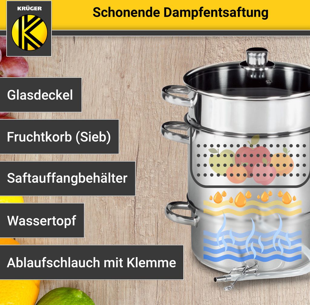 Karl Krüger ES Edelstahl Frucht-Entsafter mit Glasdeckel, Ø Produktbild 4