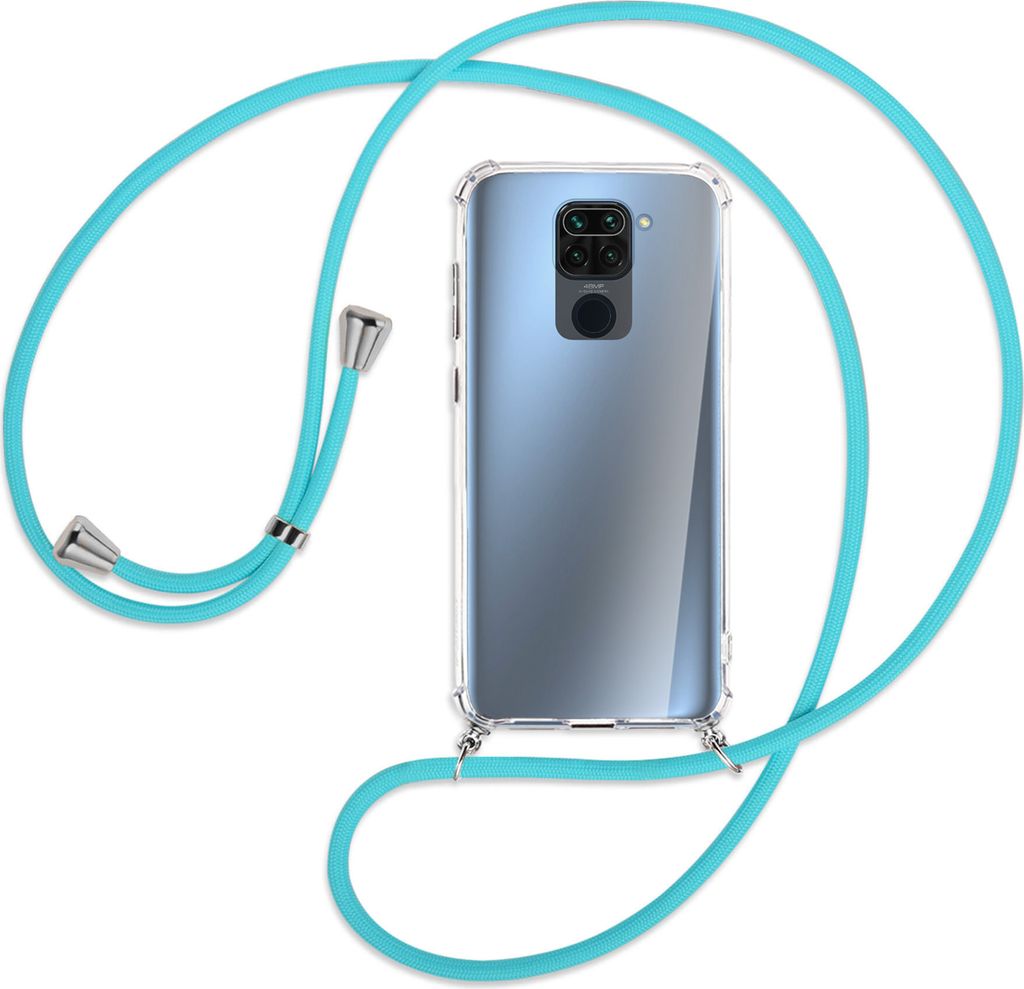 Handykette Backcover-Schutzhülle mit Band (Metall silberfarben) für Xiaomi Redmi Note 9 / 10X 4G - türkis