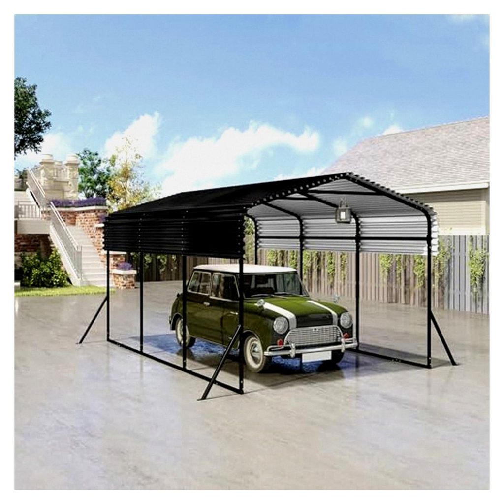 Outdoor-Autozelt-Garage | 10 x 15FT Carport Schwarz | Metall Außengarage für Autos und Boote