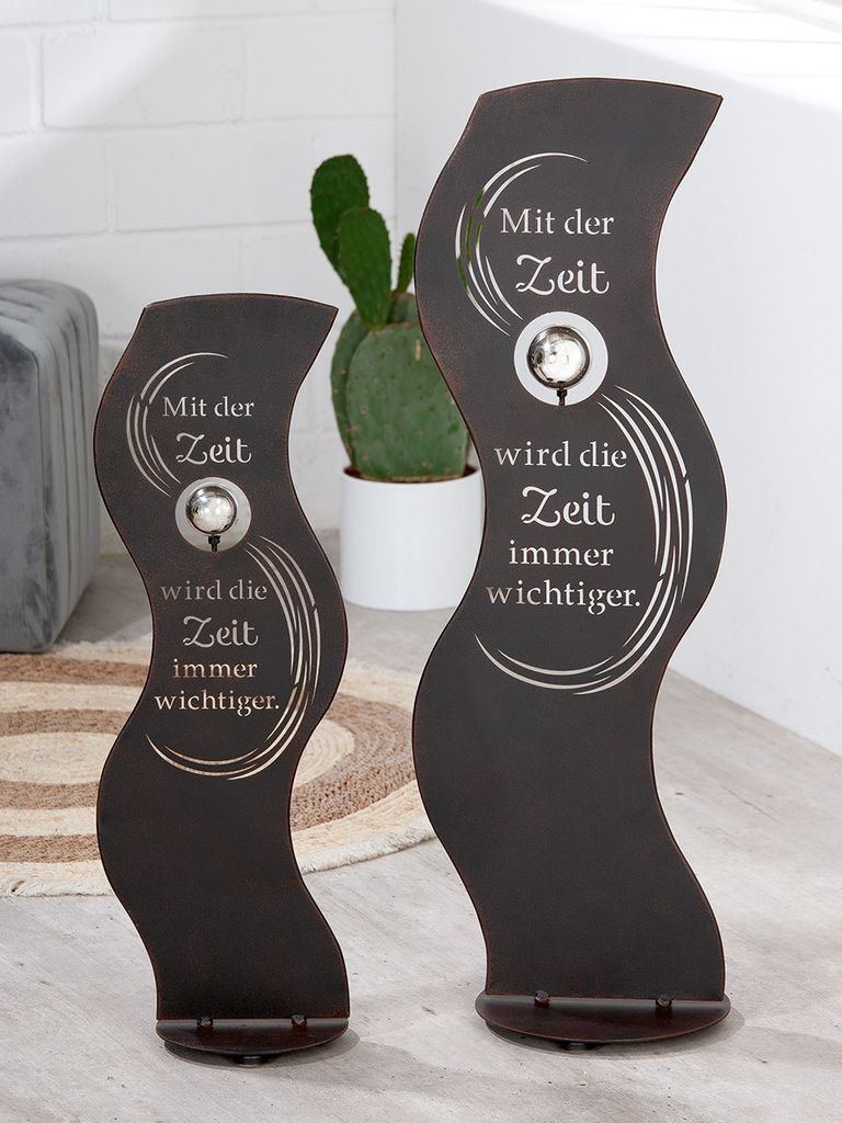 Gilde Standrelief, Welle, "Zeit", Spruch, Metall, braun, VE 2, L. 18 cm, B. 24 cm, H. 70 cm 67771 4063387677711