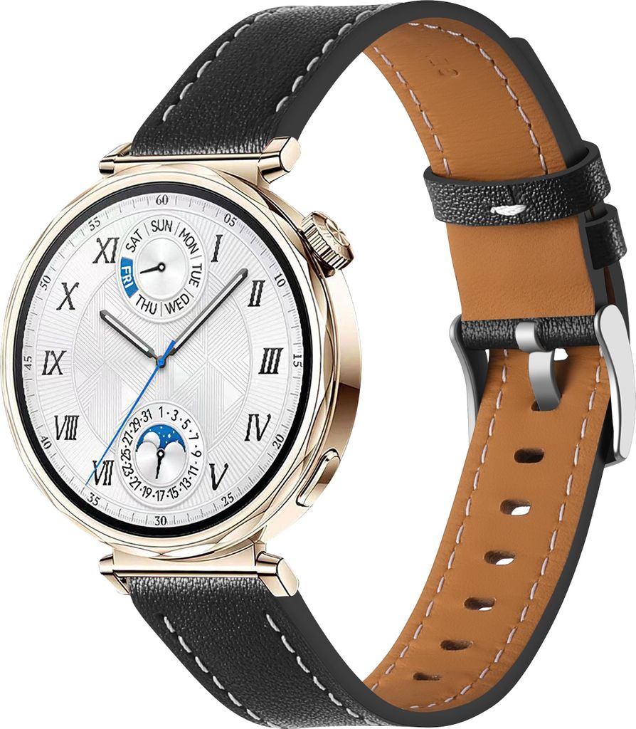 Strap-it 'One Push' Lederband 18mm - passend für Huawei Watch GT 5 Pro 42mm / Watch GT 5 - 41mm / Watch GT 4 - 41mm / Watch 5 - 42mm - Fossil Gen ...