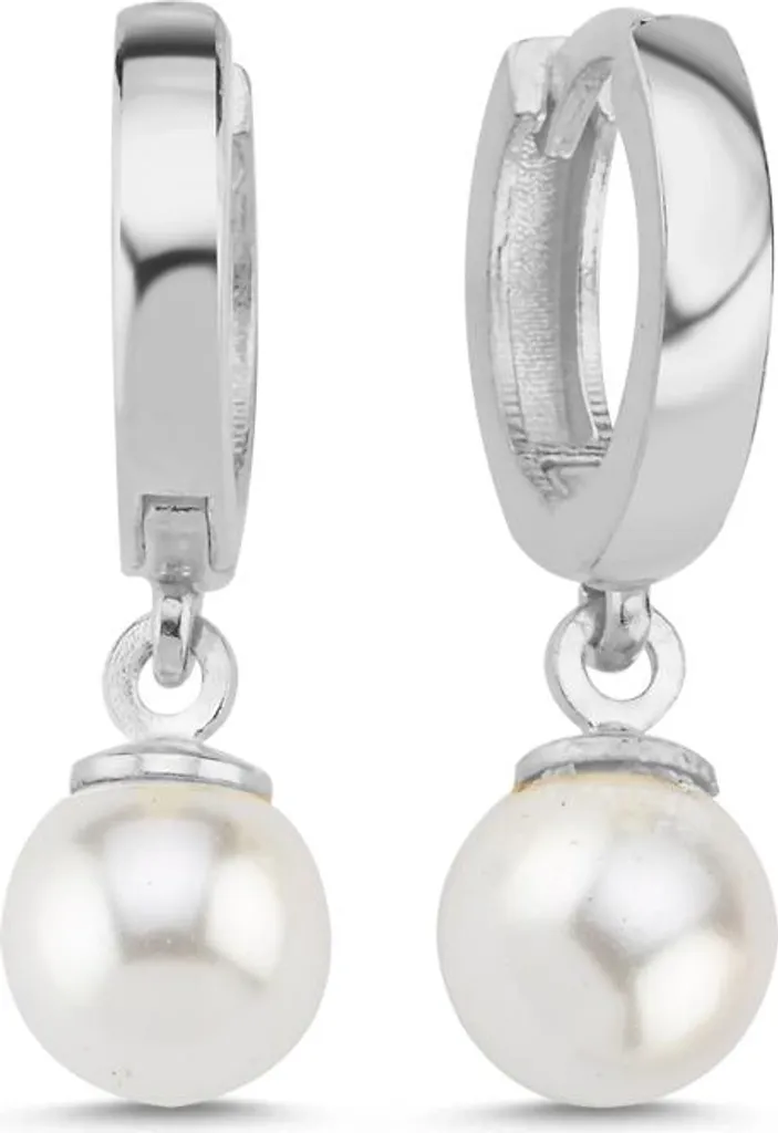 Boucles d'oreilles créoles pour femme avec perles nacrées blanches