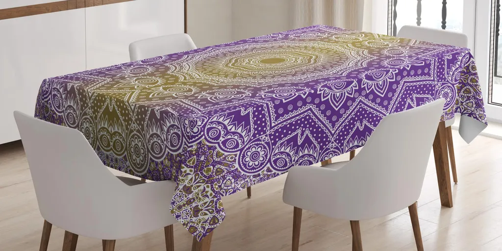 Tovaglia Abakuhaus Mandala Gialla Viola 140x200 per Tavola Elegante