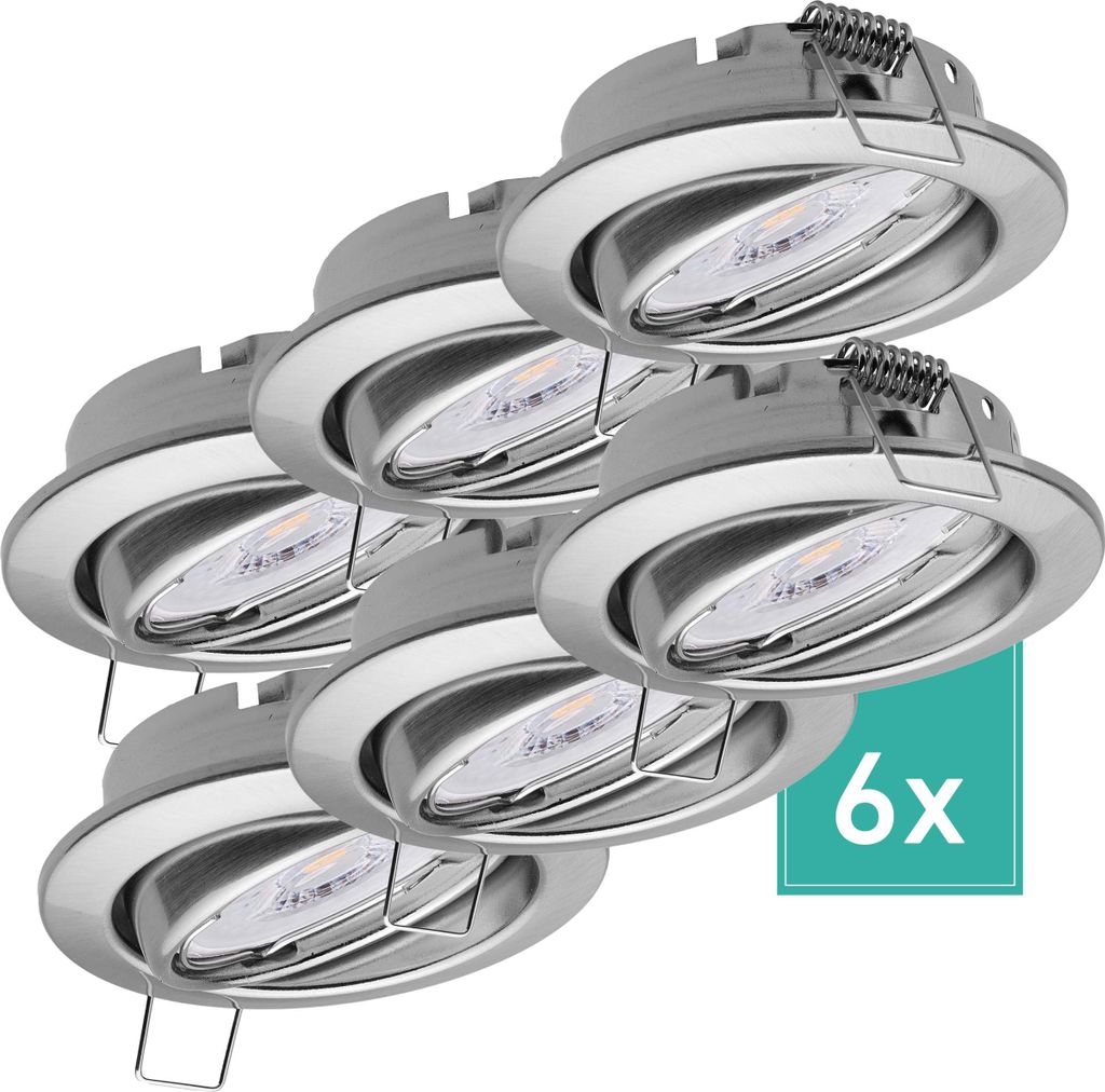 6er Set Oktaplex Einbaustrahler schwenkbar dimmbar inkl. LED Modul 3.000K warmweiß - Deckenspot Edelstahl gebürstet