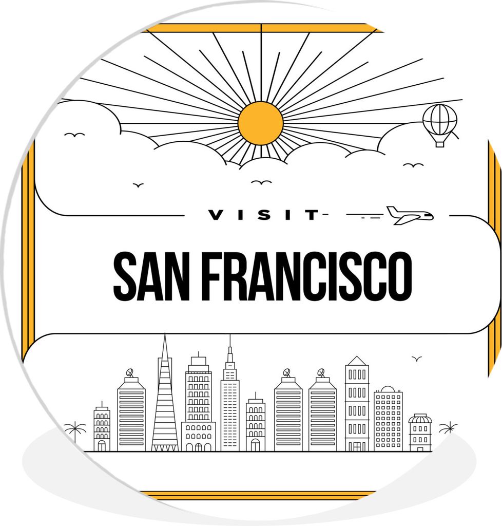 MuchoWow Rundes Wandbild - Runde Bilder San Francisco - Skyline - Weiß Ø 30 cm Kreis Wanddekoration Kunststoff - Wandkreis - Wandschmuck - Schl...