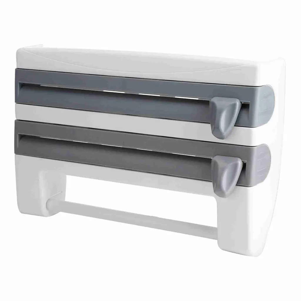 Portabottiglie da cucina, porta asciugamani di carta, utensili da cucina, pellicola trasparente, taglio, grigio - 5