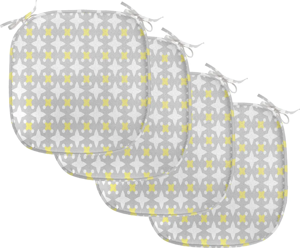 ABAKUHAUS Grigio e giallo Imbottitura per sedie da sala da pranzo, Star Shapes Dots, Cuscino decorativo impermeabile con cinturini per sedie da cucina, 40 cm x 40 cm - Confezione da 4, Giallo pallido Taupe caldo