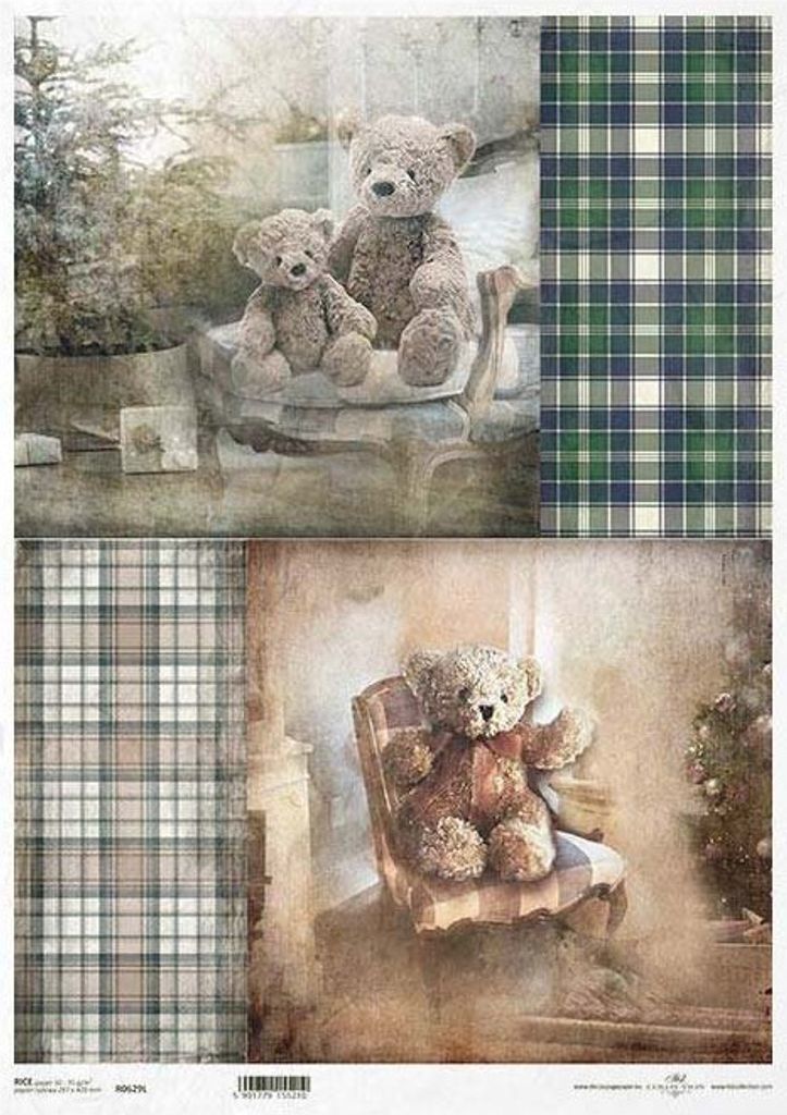 ITD Reispapier Decoupage Bastelpapier Serviettentechnik-R629L - A3-Teddybären, Weihnachten