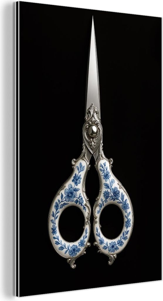 MuchoWow Wanddekoration Metall Metallbild Wandkunst 20x30 cm Schere - Delfter Blau - Schwarz MuchoWow Aluminium Gemälde - Alu Dibond Bild