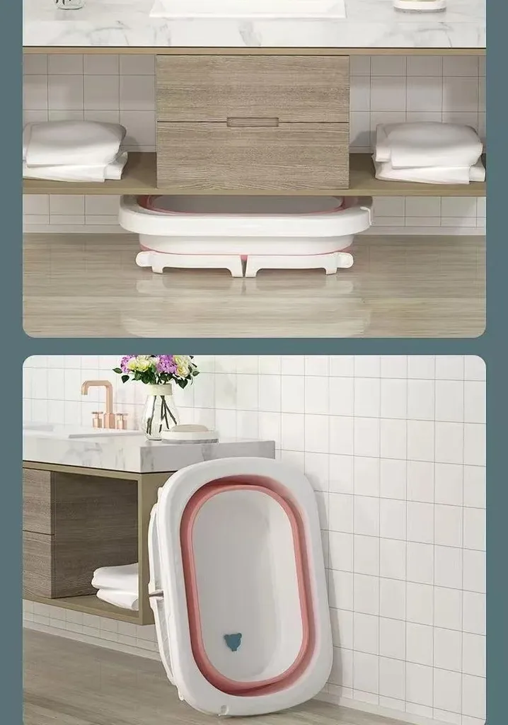 Baignoire Bébé Gain de Place Pliable Rose - Solution Idéale Petits Espaces - 3